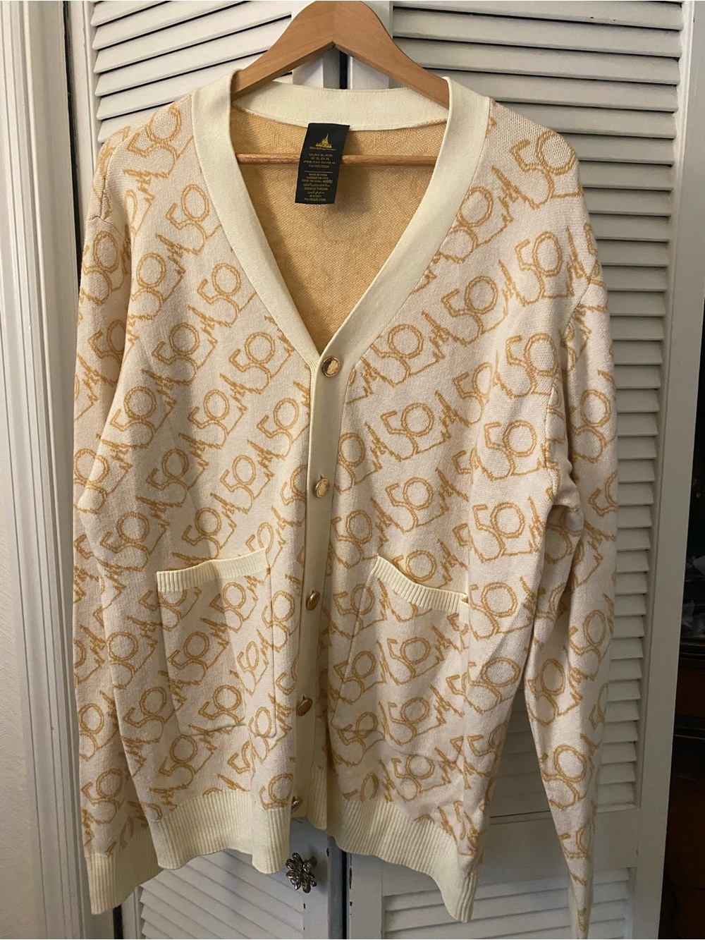 Disney Cream & Gold V-Neck Cardigan with Castle Motif 50th Anniversary - Picture 3 of 5